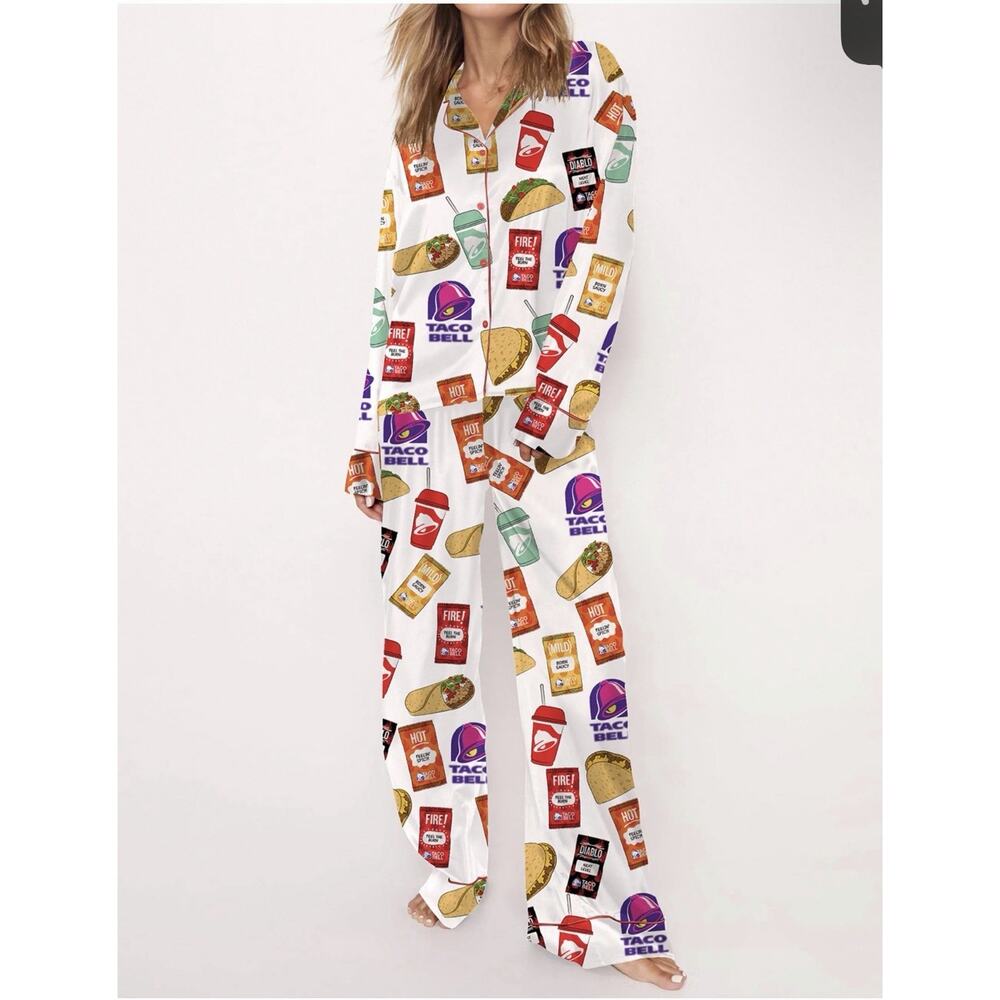 SHESHOW White Taco Bell pajama Pants- X-Large